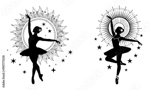 Graceful ballerina silhouette set with celestial accents