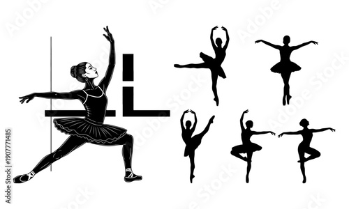 Graceful ballerina silhouette set for elegant dance designs