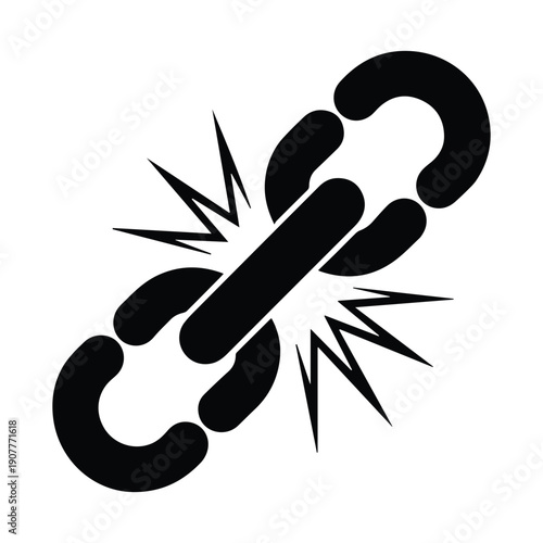 Breaking chain link with explosive force and freedom concept