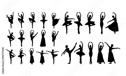 Elegant ballerina silhouette set for dance and performance designs