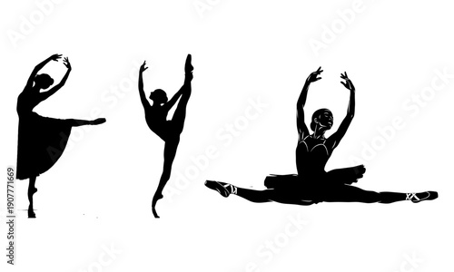 Elegant ballerina silhouette set for dance & performance designs