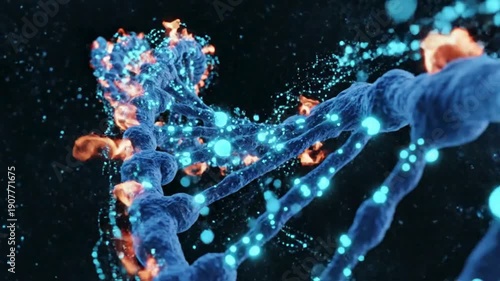 3D animation of a DNA double helix rotating on a dark background, representing genetic research and biotechnology