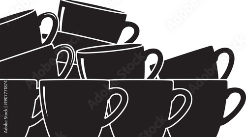 Black coffee cups stacked in a messy pile illustration