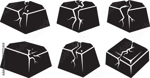 Cracked Black Blocks with White Background Illustration Set