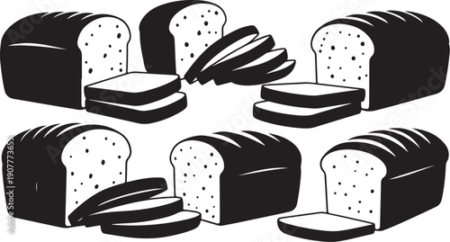 Illustration of various loaves and slices of bread displayed