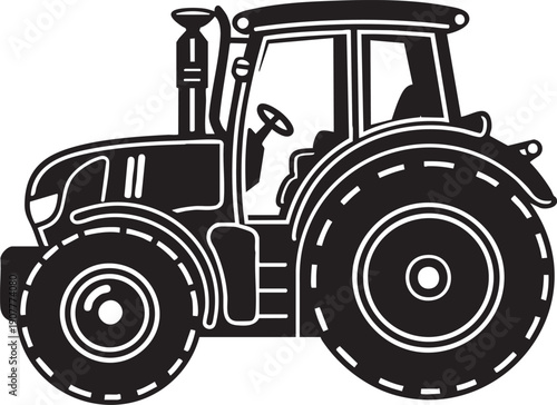 Vector icon farm tractor same pose same proportions four styles black solid glyph outline minimal flat multicolor filled cartoon flat shaded.