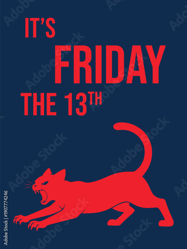 Spooky Friday the 13th greeting with red cat and bold text