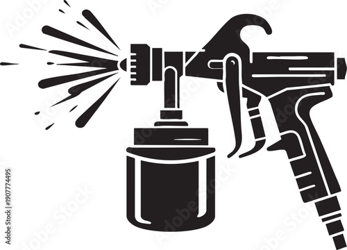 Vector icon paint spray gun four styles black solid glyph outline minimal flat multicolor filled cartoon flat shaded.