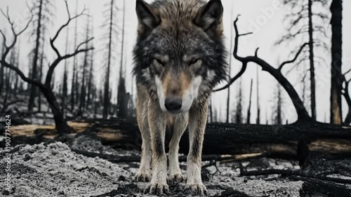 Wallpaper Mural Wolf in Burned Forest: A Story of Resilience and Survival. Torontodigital.ca
