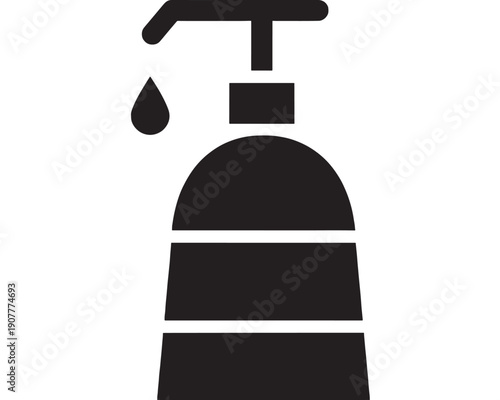 Soap dispenser icon with single drop falling from pump featuring hand hygiene, bathroom accessory, hygiene product with simple design and minimalist elements for vector graphic, isolated on white