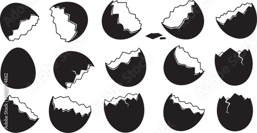 Collection of broken egg shells in various stages