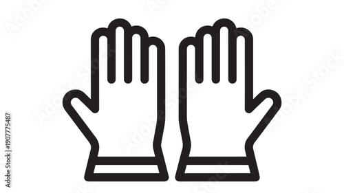 Gloves pair icon in bold black outline, simple protective workwear symbol for safety, winter clothing, cleaning service, gardening, UI app and web design