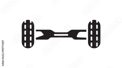 Hoverboard self balancing scooter icon with two wheels and foot platform, black silhouette pictogram isolated on white background for app, web, UI, sign, logo