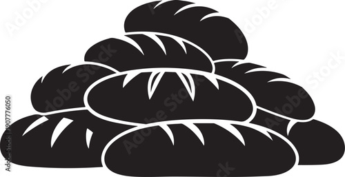 Pile of black bread loaves in a simple illustration