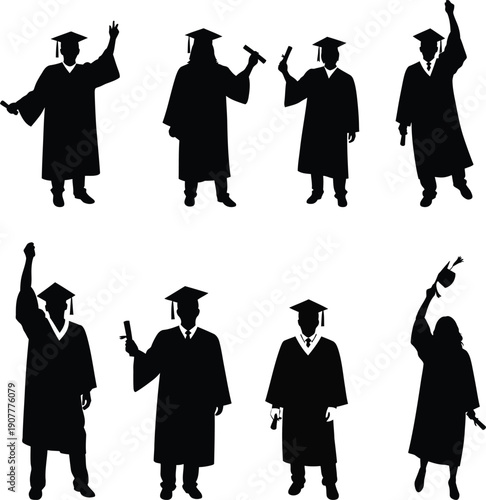 Graduation silhouette icons of students celebrating