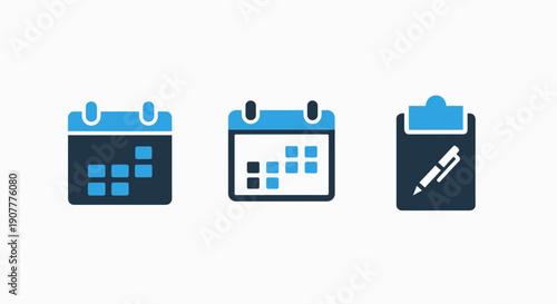 Calendar and clipboard icons representing scheduling, appointments, tasks, and planning for business, organization, and time management.