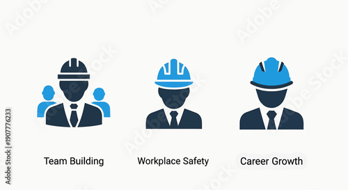 Industrial Team Building, Workplace Safety, and Professional Career Growth Icons for Workforce Development