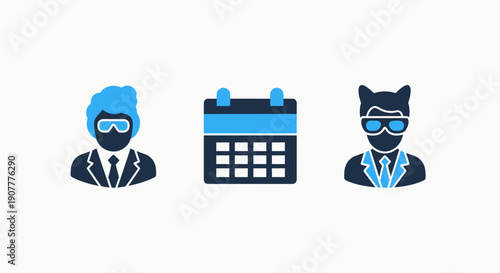 Futuristic Virtual Reality Events, Digital Calendar, and Augmented Reality Avatars Icons