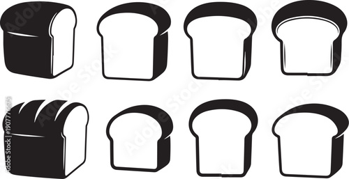 Various types of bread icons in black and white