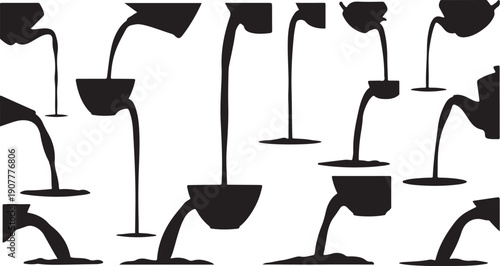 Black and white abstract pouring liquid seamless pattern design