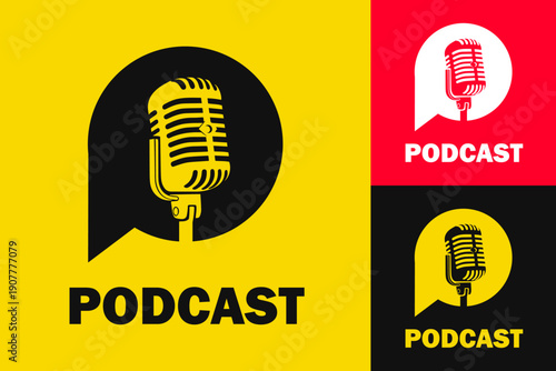 podcast logo text label badge template streaming live talk show design background