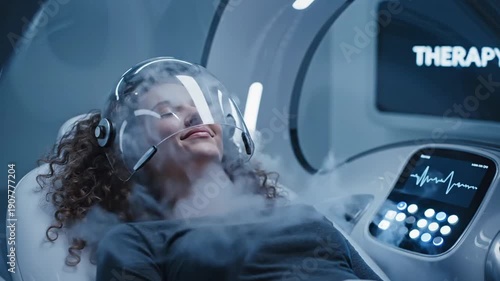 Wallpaper Mural Woman in Futuristic Helmet Undergoes Advanced Therapy in a High Tech Medical Pod. Torontodigital.ca