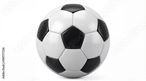 Classic black and white soccer ball on a white background.