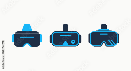 Diverse Designs of Virtual Reality Headsets, Advanced Immersive Technology for Gaming and Digital Experiences, Modern Flat Vector Icon Set