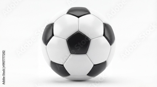 Classic black and white soccer ball on a white background.