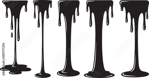 Black paint drips falling down in different styles slowly