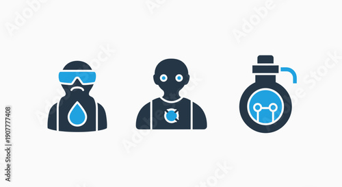 Health Issues, Recycling Eco-Friendly Practices, and Tech Innovation Icons for Sustainable Solutions