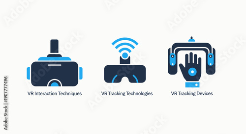 Virtual Reality Interaction, Tracking Technologies, and Wearable Devices Icons for Future Tech