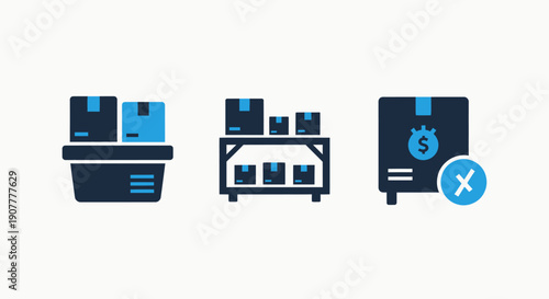 E-commerce Shipping and Returns Icons for Online Retail Logistics and Customer Service Processes