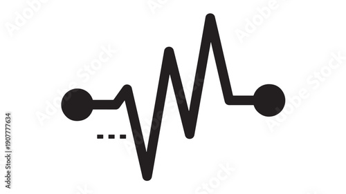 Heartbeat pulse line icon with connected nodes and zigzag waveform, minimalist black medical cardiology symbol for ECG monitoring, health app UI, isolated on white
