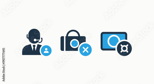 Customer Service and Problem Resolution Icons for Technical Support and Financial Process Issues