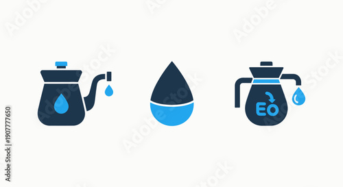 Water and Liquid Icons Representing Resource Management, Essential Oils, and Sustainable Practices