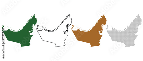 United Arab Emirates Map Styles: Solid, Outline, Textured, Dotted - Stock Vector