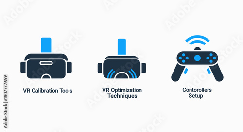 Virtual Reality Headset and Controller Icons for VR Calibration, Optimization, and Setup