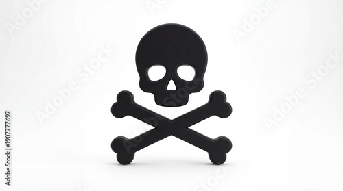 Black skull and crossbones symbol on white background danger warning.