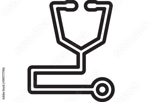 Stethoscope medical line icon with heart shaped chestpiece, black outline healthcare symbol for diagnosis, doctor clinic equipment, simple minimal vector pictogram isolated
