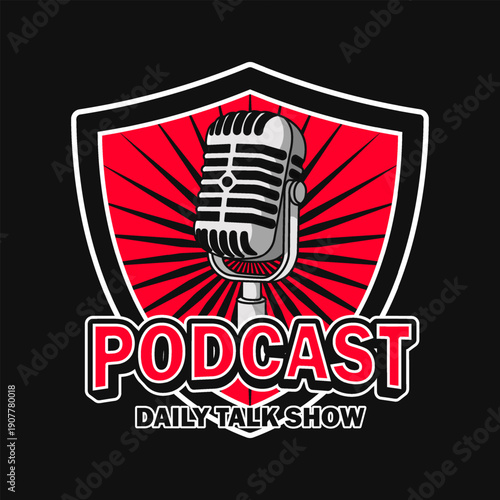 podcast logo label talk show illustration vintage retro editable text effect font style template design