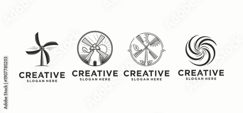 Windmill Logo, Powerful windmill energy logo design.