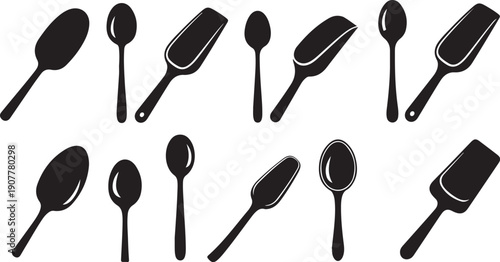Collection of black kitchen utensil icons on white background