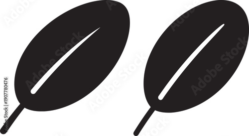 Two black silhouette icons of feathers on stems, representing lightness, creativity, and writing.