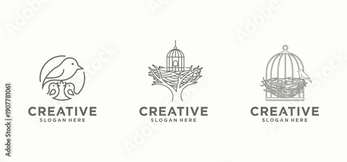 Bird Farm Logo, Strong Bird Farmer and Bird Cage Logo Design
