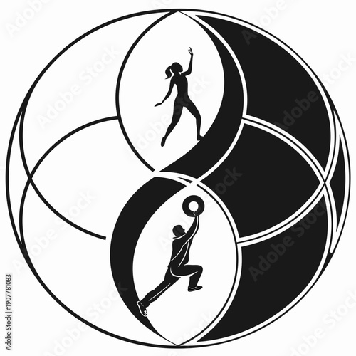 Abstract Circular Split Logo with Bold Black Halves - Vector