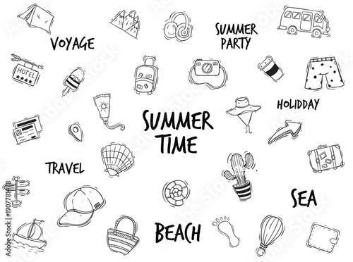 Vector Background Seamless pattern with hand drawn Summer doodle illustration