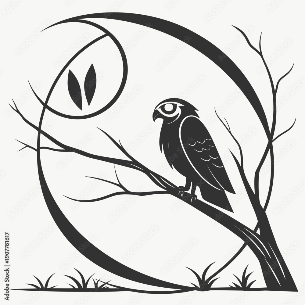 Fototapeta premium Minimal Owl Eye Logo - Negative Space Symbol