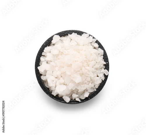 Bowl of sea salt on white b...