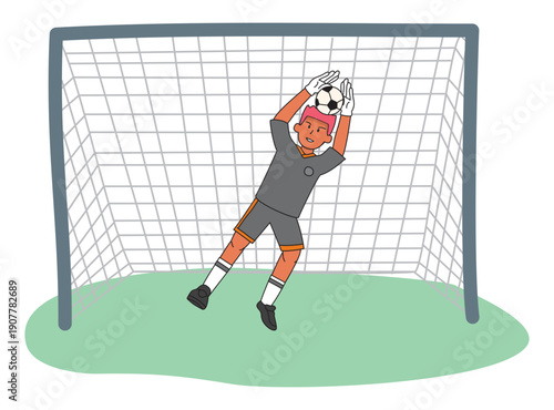 Soccer Illustration Set Goalkeeper Catching Ball